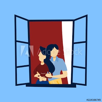Couple looking out of the opened window