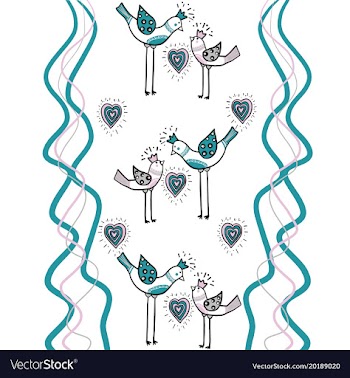 Couple love birds with color heart and wave color vector image