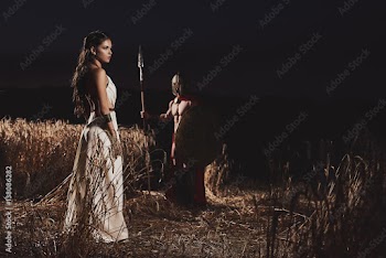 Couple meeting before war at field.
