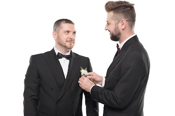 Couple of grooms preparing to wedding day