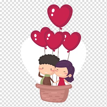 Couple on hot air balloon illustration, Valentine's Day Cartoon Heart, Cute couple ride love hot air balloon illustration transparent background PNG clipart