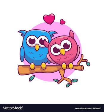 couple owl fall in love on tree cartoon