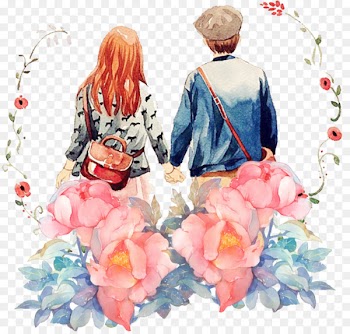 couple Significant other Illustration - Hand-painted cartoon couple's back 