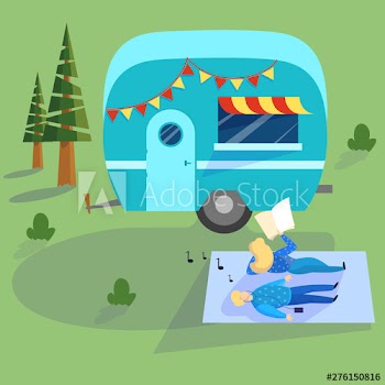 Couple spend time on nature at the camping truck