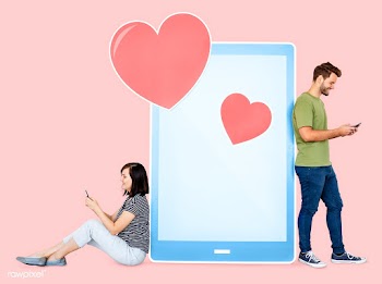 Couple texting loving message to each other | Free stock psd mockup - 450513