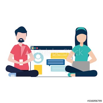 couple with smartphone and social network profile