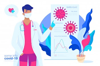 Covid-19 background with doctor explaining the virus Free Vector