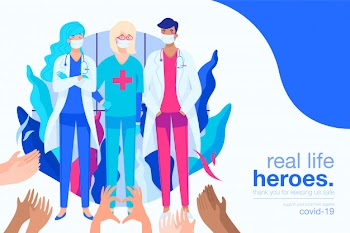 Covid-19 background with medical heroes Free Vector