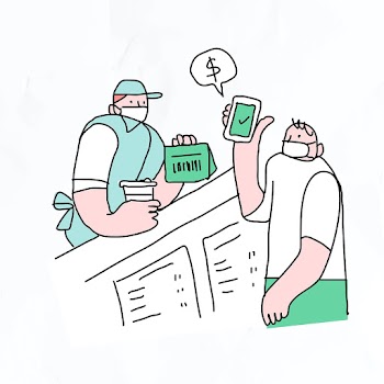 COVID-19 cashless payment psd new normal lifestyle doodle character