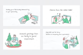 COVID-19 Christmas greeting psd cute doodle character collection
