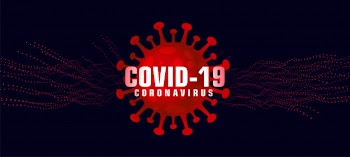 Covid-19 coronavirus background with microscopic red virus Free Vector