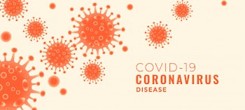 Covid-19 coronavirus disease banner with floating viruses Free Vector