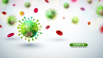 Covid-19. coronavirus outbreak design with falling virus and blood cell in microscopic view on light background. 2019-ncov corona virus illustration on dangerous sars epidemic theme for banner. Free Vector