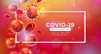 Covid-19. coronavirus outbreak design with virus and blood cell in microscopic view on shiny red background. 2019-ncov corona virus illustration on dangerous sars epidemic theme for banner. Free Vector
