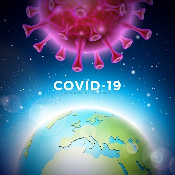 Covid-19. coronavirus outbreak design with virus cell and earth on blue background.  illustration template on dangerous sars epidemic theme for promotional banner or flyer. Free Vector