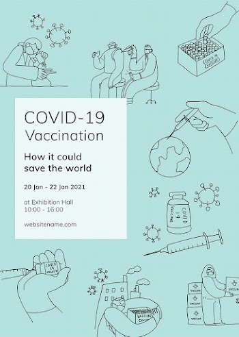 Covid 19 editable template psd vaccine study poster doodle illustration
