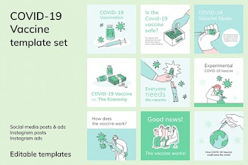 Covid 19 editable template vector social media post doodle illustration set