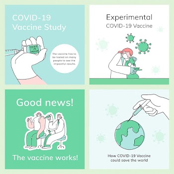 Covid 19 editable templates psd vaccine study social media post doodle illustration