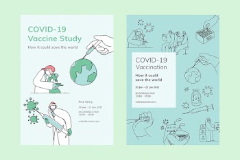 Covid 19 editable templates vector vaccine study poster doodle illustration
