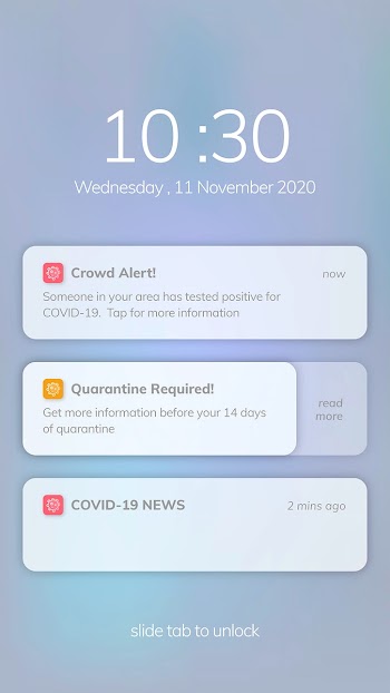 COVID-19 exposure notification app template vector mobile screen
