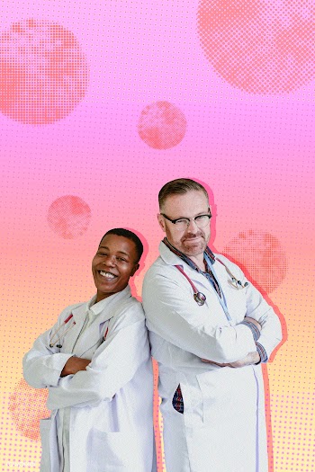 Covid-19 medical heroes on a pink background | Free  illustration - 2316955