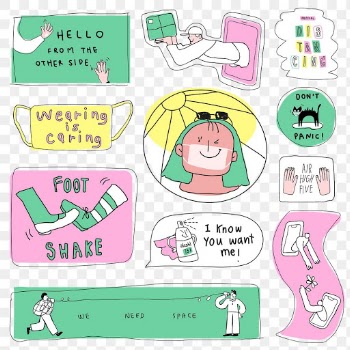 COVID-19 new normal lifestyle png cute doodle sticker collection