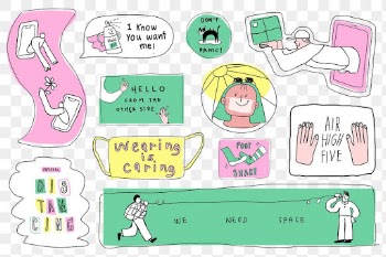 COVID-19 new normal lifestyle png cute doodle sticker collection