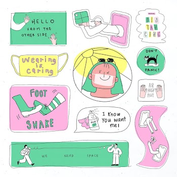 COVID-19 new normal lifestyle psd cute doodle sticker collection