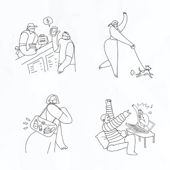 COVID-19 new normal lifestyle vector cute black doodle character set