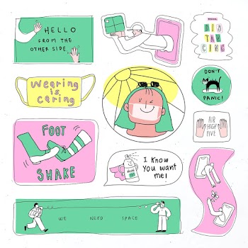COVID-19 new normal lifestyle vector cute doodle sticker collection