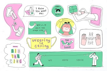 COVID-19 new normal lifestyle vector cute doodle sticker collection