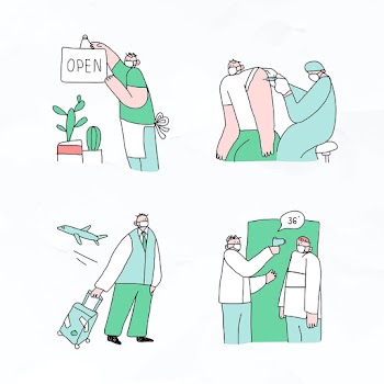 COVID-19 new normal lifestyle vector cute green doodle character collection