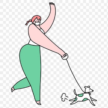 COVID-19 new normal png woman walking dog doodle character