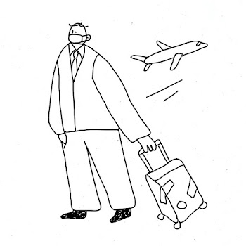 COVID-19 new normal psd man traveling doodle character