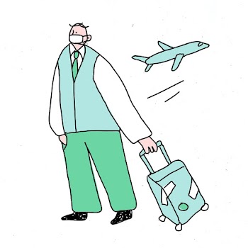 COVID-19 new normal vector man traveling doodle character