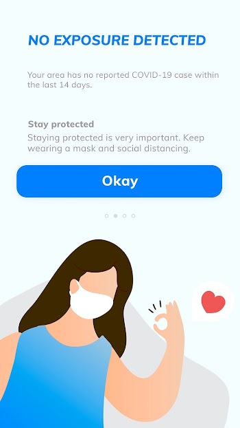 COVID-19 notifications app template vector no exposure detected mobile screen
