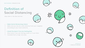 COVID-19 social distancing template psd new normal presentation doodle illustration