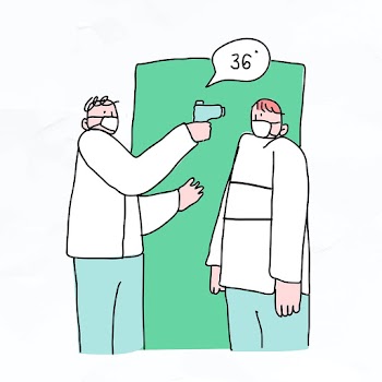 COVID-19 temperature screening psd for business doodle character
