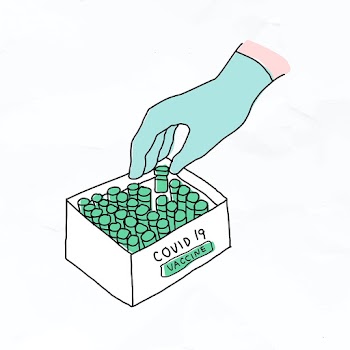 Covid 19 vaccine development psd doodle illustration for clinical trial