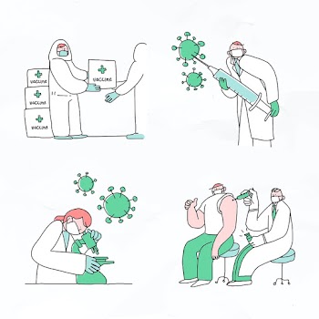 Covid 19 vaccine development psd doodles illustration