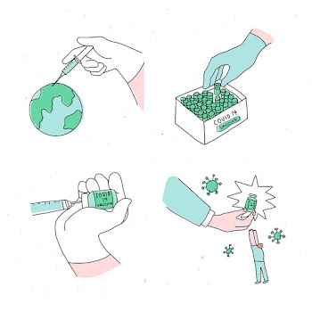 Covid 19 vaccine development psd doodles illustration