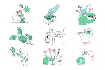 Covid 19 vaccine development psd doodles illustration