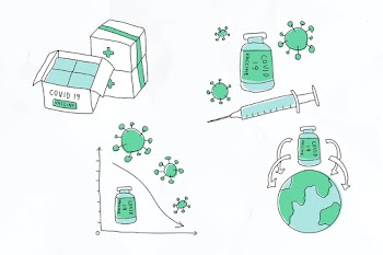 Covid 19 vaccine development psd doodles illustration