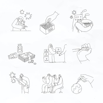 Covid 19 vaccine development psd doodles illustration