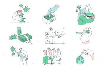 Covid 19 vaccine development vector doodles illustration