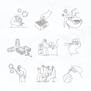 Covid 19 vaccine development vector doodles illustration