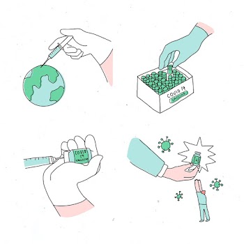 Covid 19 vaccine development vector doodles illustration