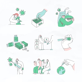 Covid 19 vaccine development vector doodles illustration