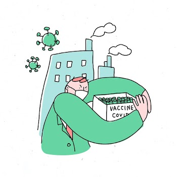 Covid 19 vaccine hoarding psd doodle illustration character