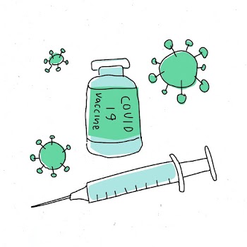 Covid 19 vaccine psd doodle illustration bottle with needle doodle for clinical trial